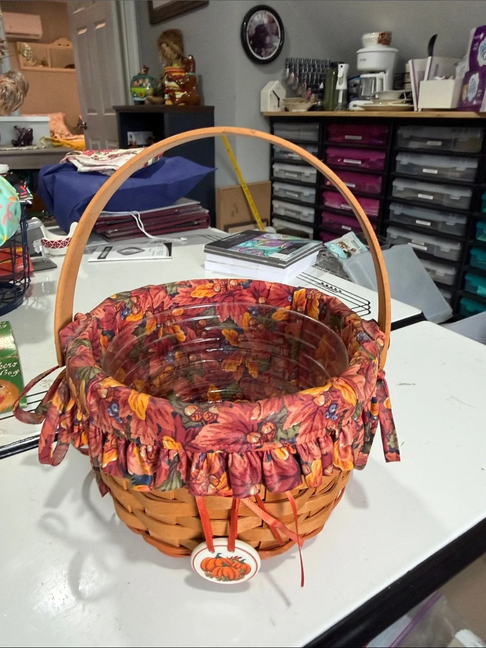 Longaberger 1996 Small Pumpkin Basket with Liner, Protector and Pumpkin Tie-on
